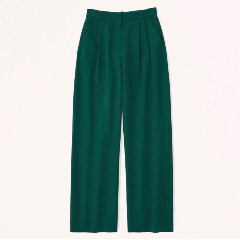 Abercrombie & Fitch Sloane Tailored Wide Leg Pants Deep Green Pleated - 2 Short